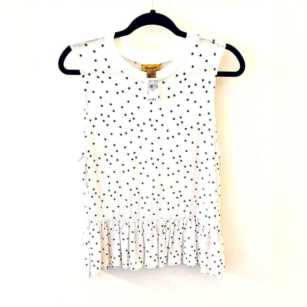 White Sleeveless Top with Blue Stars